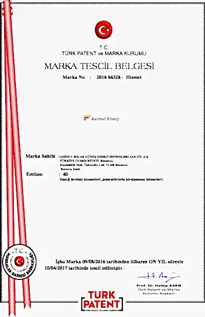 Azimut Enerji Marka Tescil Belgesi — Türk Patent