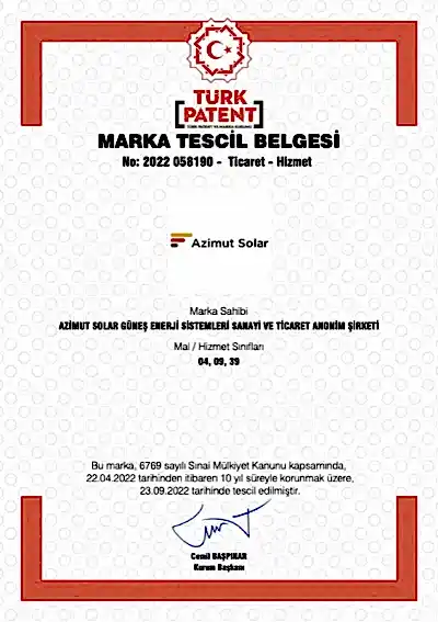 Azimut Solar Marka Tescil Belgesi — Türk Patent